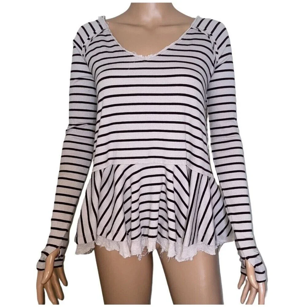 We The Free by Free People Tangerine Tee in Brown Sand. Striped Free People XS